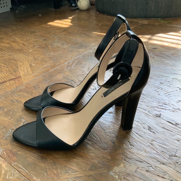 Black leather open toe zara ankle strap heels - Picture 3 of 7